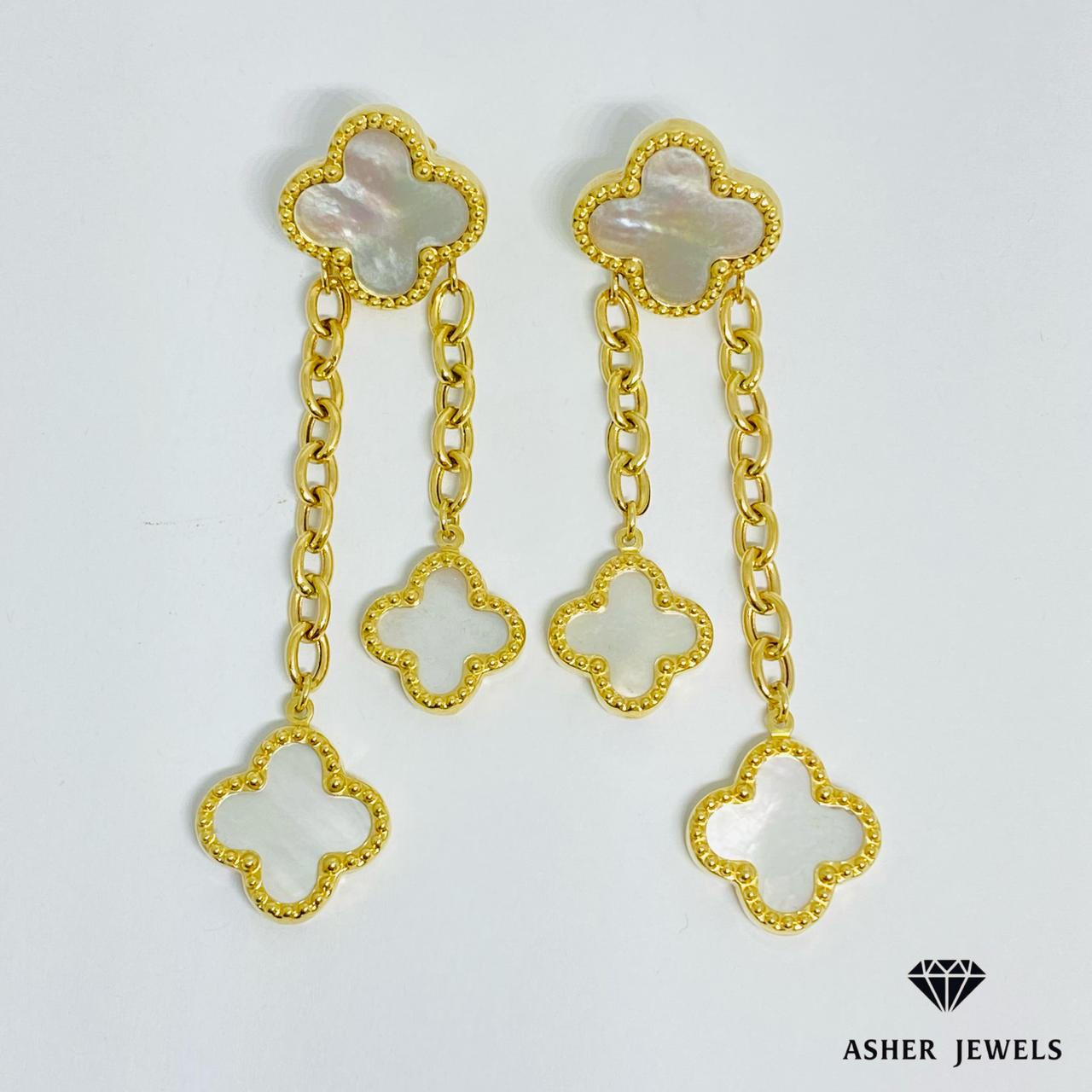 White VCA Dangling Earrings